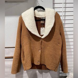 Barefoot Dreams Brown Honey Cozy Chic Faux-shearling Cardigan Jacket Coat